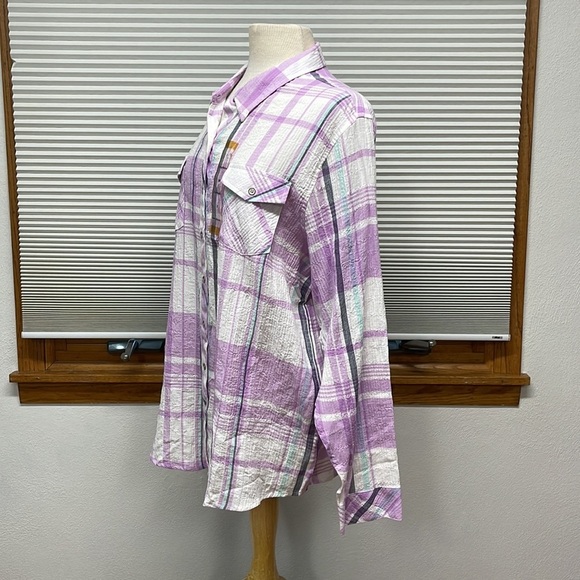 2X // Northcrest NWT Violet Plaid Long Sleeve Button Down Shirt - Picture 5 of 9